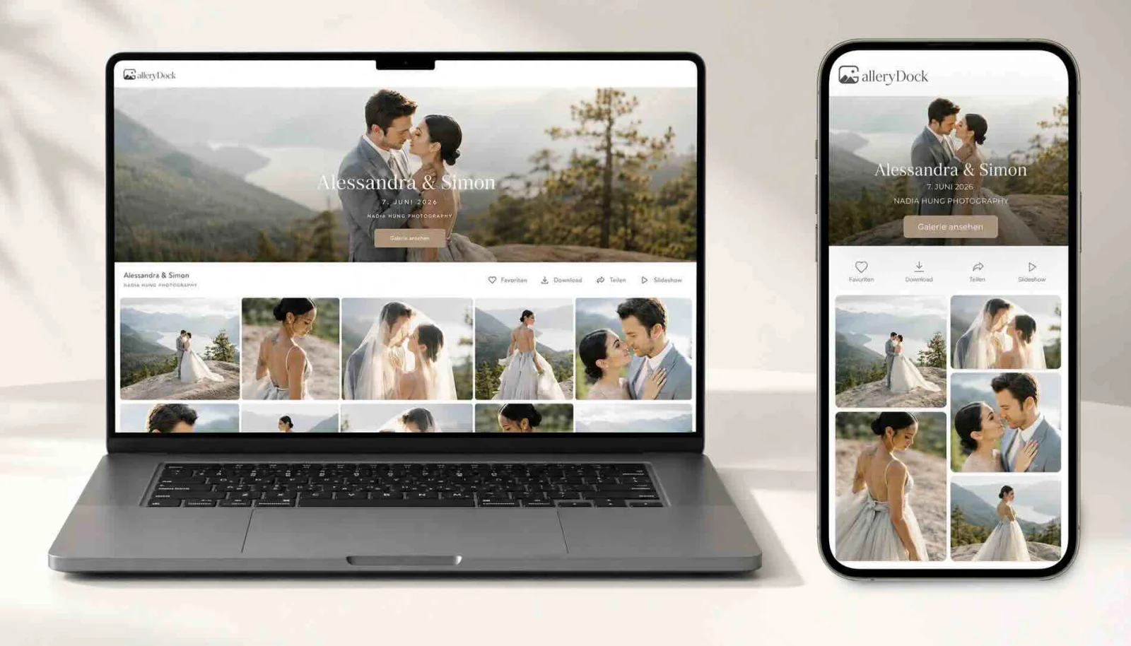 GalleryDock online client gallery displayed on desktop and mobile devices
